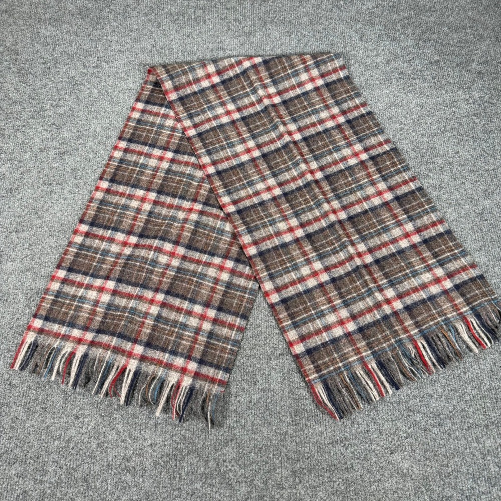 Pendleton Pure Virgin Wool Plaid Scarf Brown Red Blue Made in USA NIB #5019